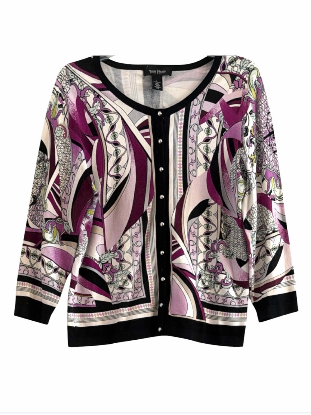 White House Black Market Abstract Pucci Swirl Cardigan Pink Purple Sweater L